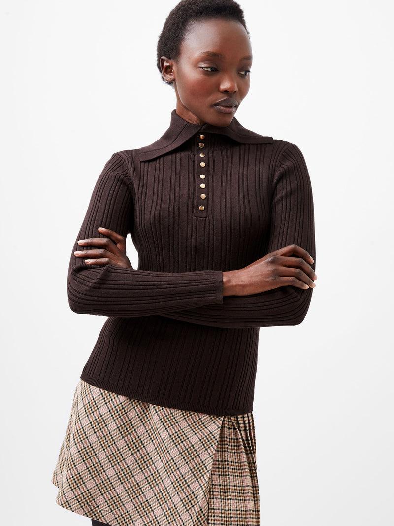 french connection Nia Mari Long Sleeve Top Chocolate Ganache