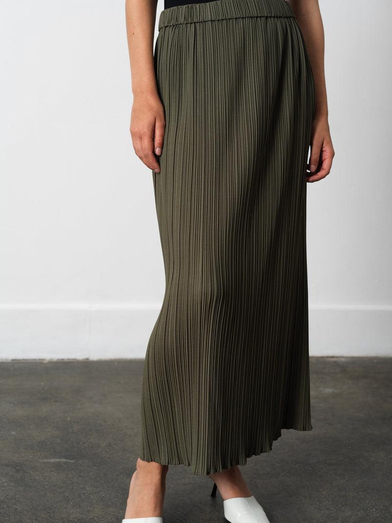 French Connection Niri Plisse Column Maxi Skirt Khaki Green