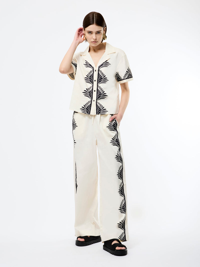 French Connection Nola Alexis Printed Short Sleeve Shirt Cream/Black