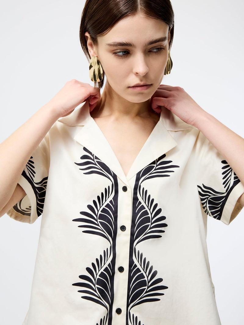 French Connection Nola Alexis Printed Short Sleeve Shirt Cream/Black