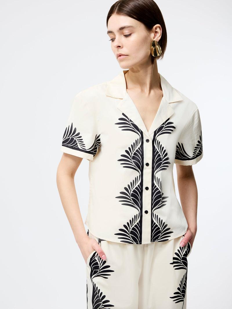 French Connection Nola Alexis Printed Short Sleeve Shirt Cream/Black