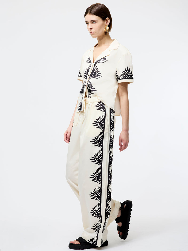 french connection Nola Alexis Printed Wide Leg Trousers Cream/Black