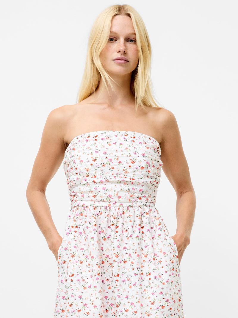 French Connection Nomi Cotton Bandeau Maxi Dress Cerise Pink Multi