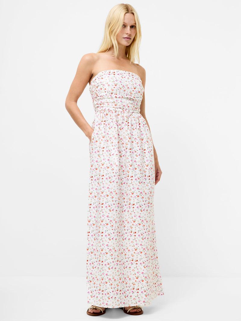 french connection Nomi Cotton Bandeau Maxi Dress Cerise Pink Multi