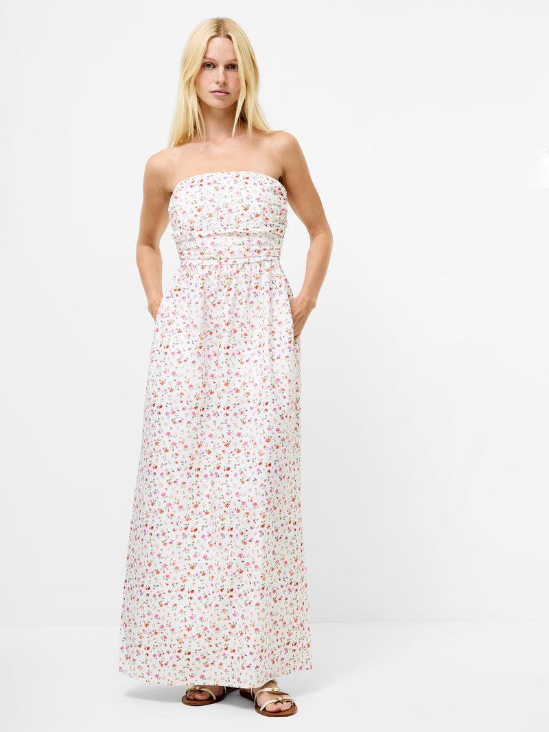 French Connection Nomi Cotton Bandeau Maxi Dress Cerise Pink Multi