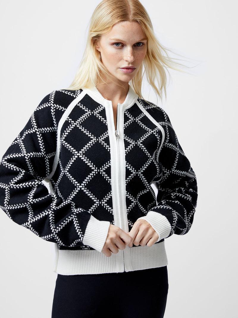 French Connection Odessa Reversible Checked Zip Up Cardigan Summer White