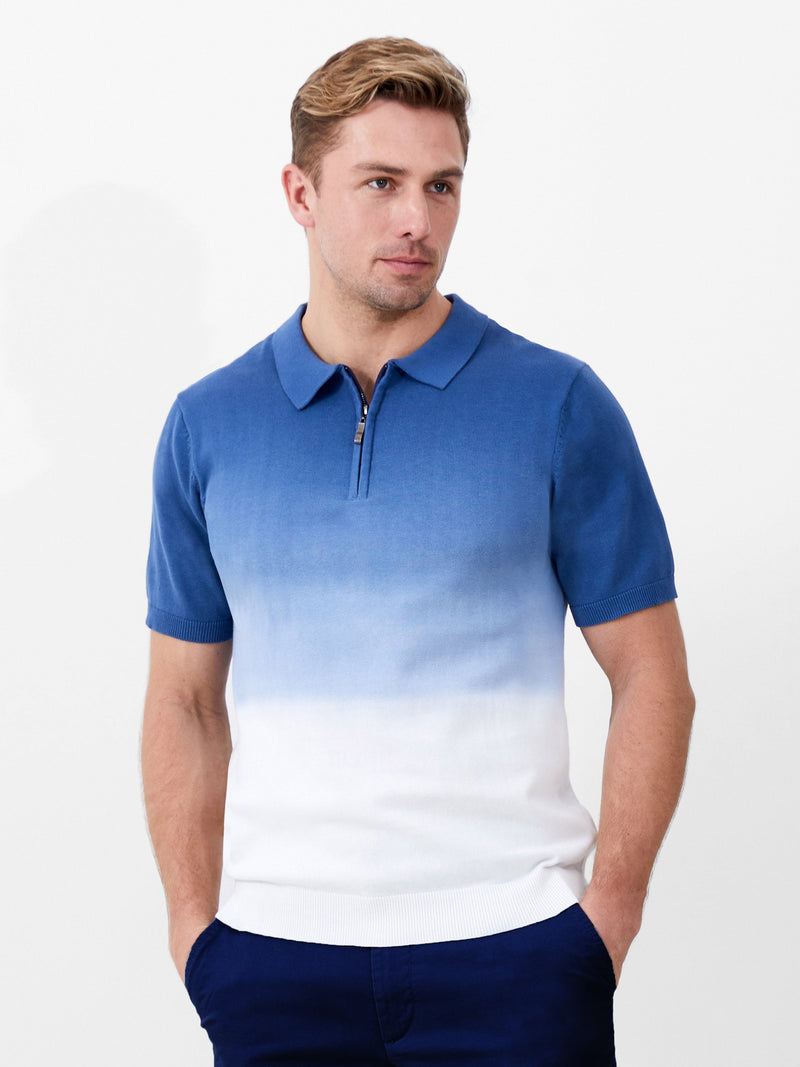 french connection Ombre Half Zip Polo Shirt Navy Ombre