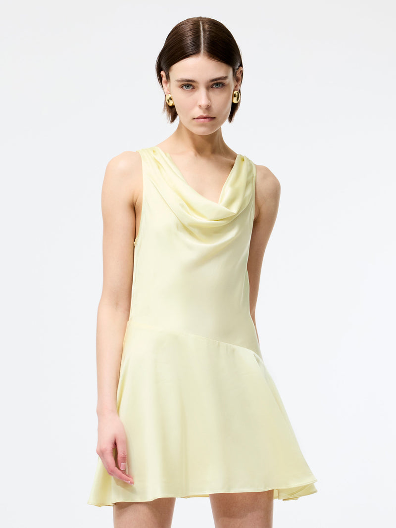 french connection Oona Satin Asymmetrical Mini Dress Cornsilk Yellow