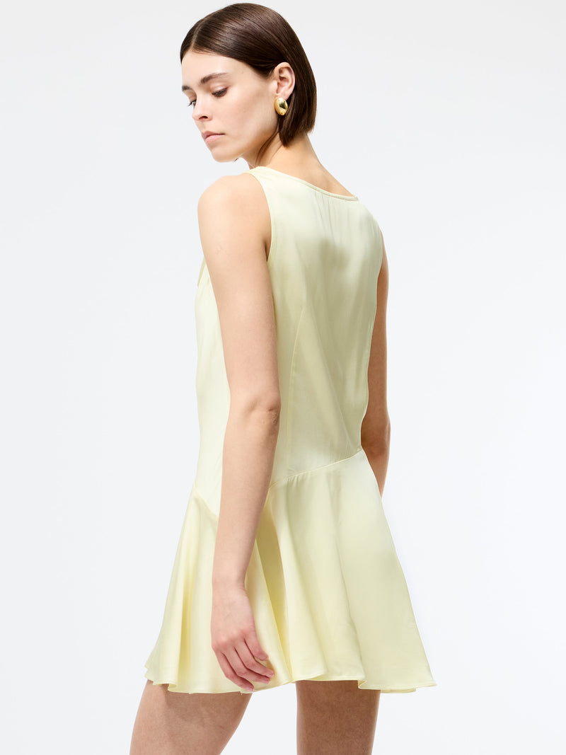 French Connection Oona Satin Asymmetrical Mini Dress Cornsilk Yellow