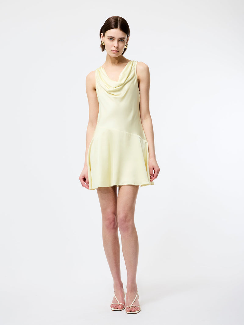 French Connection Oona Satin Asymmetrical Mini Dress Cornsilk Yellow