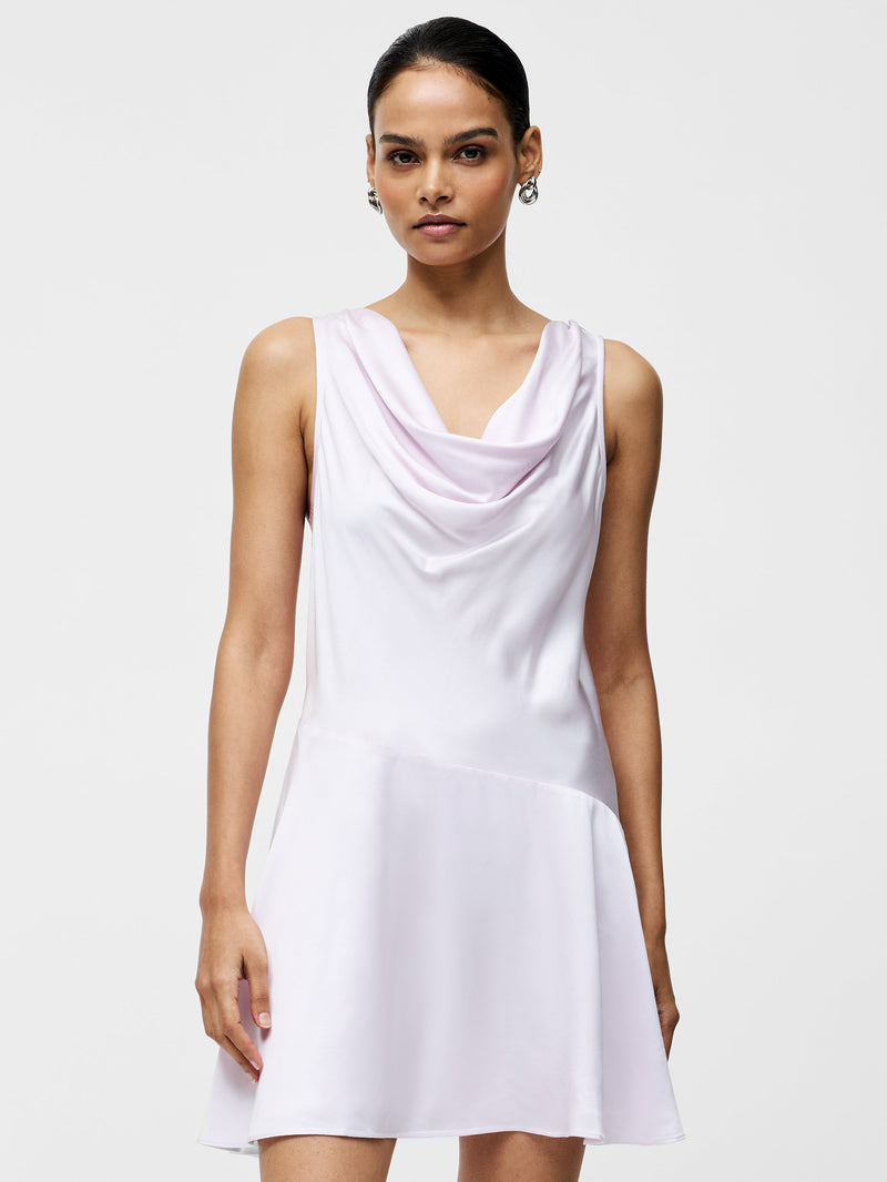 French Connection Oona Satin Asymmetrical Mini Dress Sweet Pink