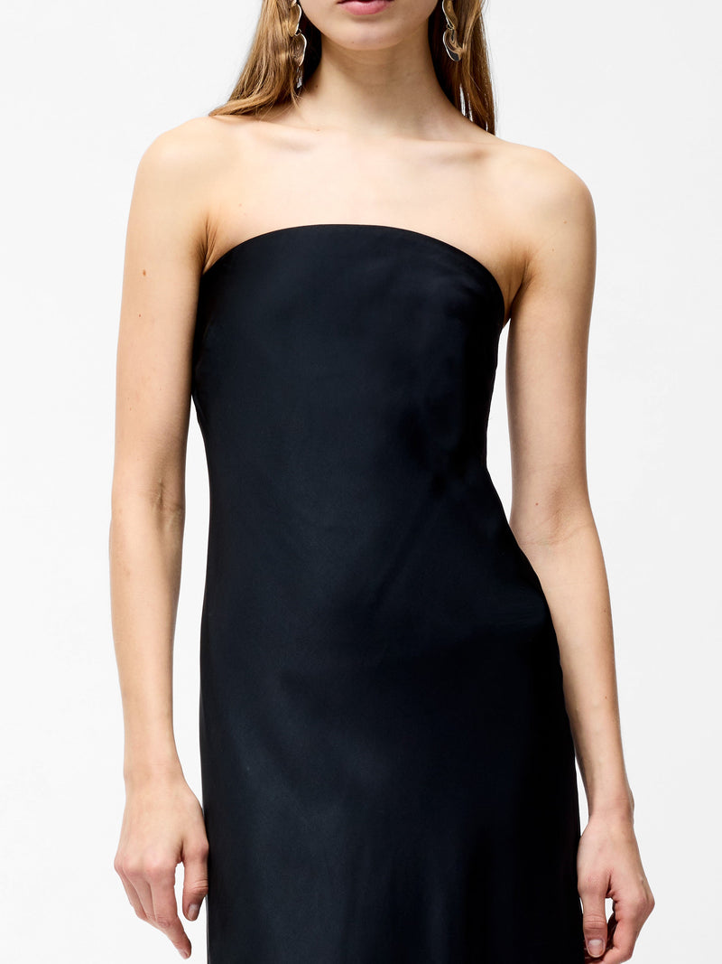 French Connection Oona Satin Bandeau Midi Dress Black