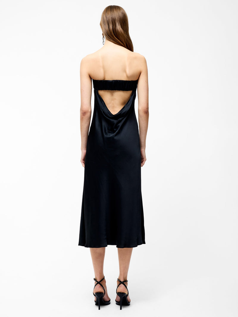 French Connection Oona Satin Bandeau Midi Dress Black