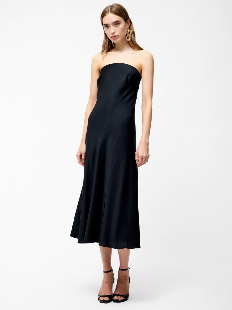 French Connection Oona Satin Bandeau Midi Dress Black