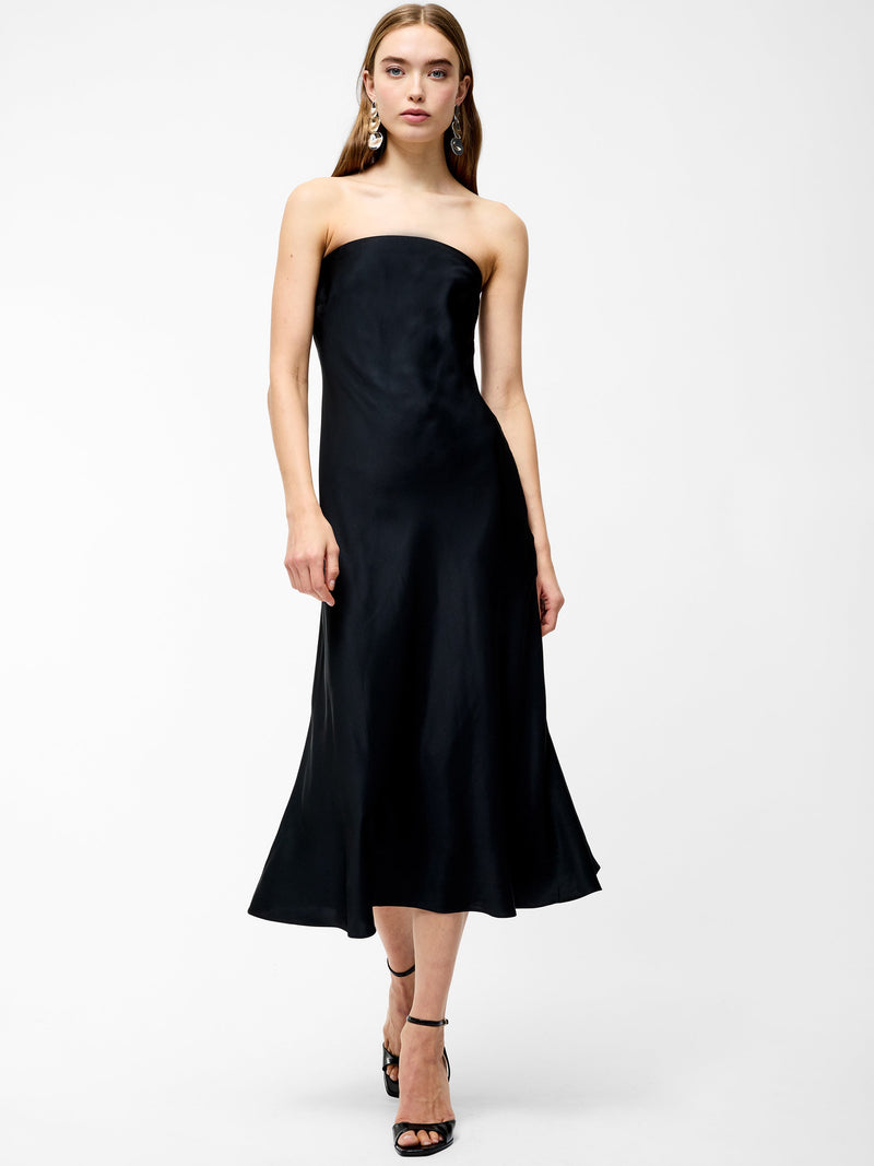 french connection Oona Satin Bandeau Midi Dress Black