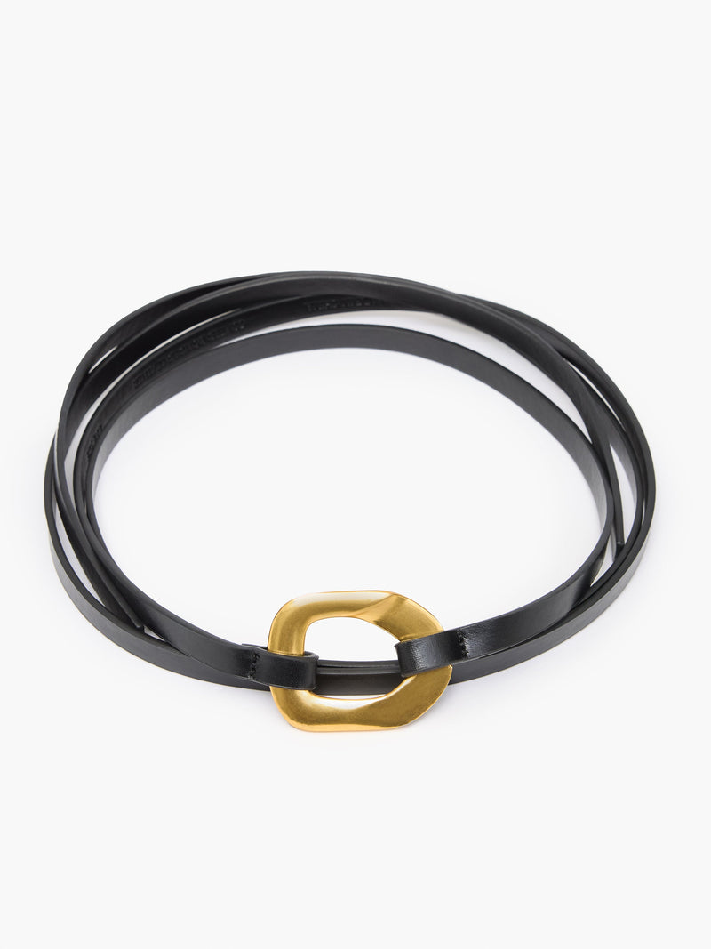 French Connection Ornate Buckle Skinny Tie Belt Black/Gold