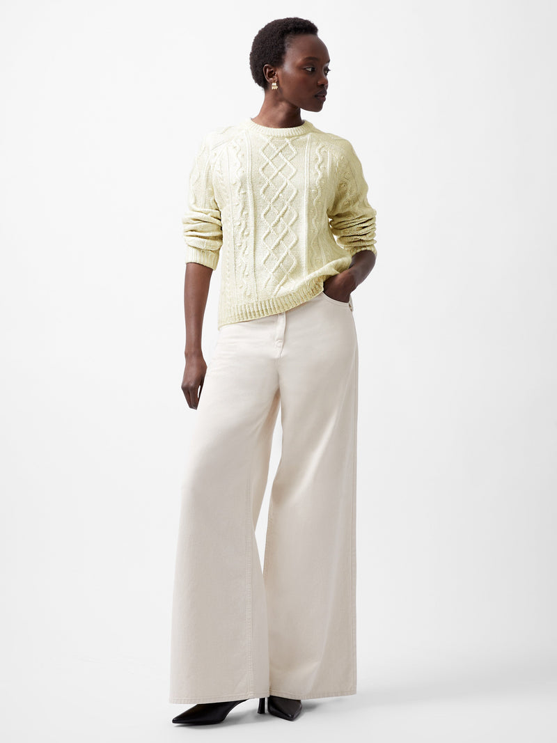 French Connection Otilia Gold Foil Cable Knit Jumper Gold/Winter White