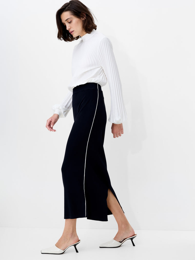 French Connection Ottie Back Slit Midi Skirt Navy Winter White