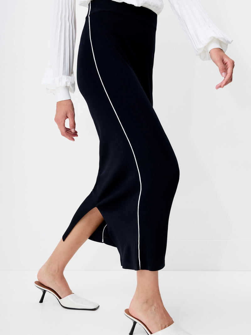 French Connection Ottie Back Slit Midi Skirt Navy Winter White