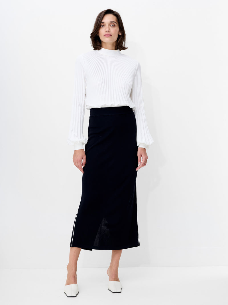 French Connection Ottie Back Slit Midi Skirt Navy Winter White