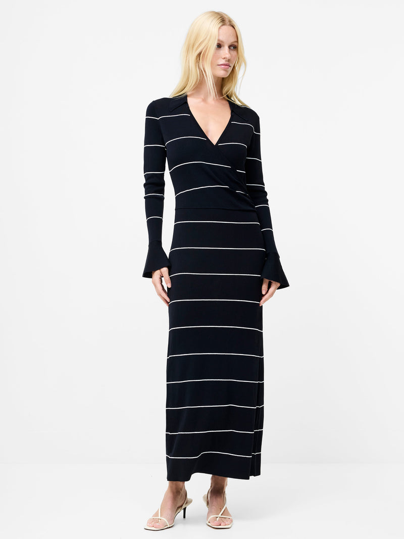 french connection Ottie Knitted Stripe Maxi Dress Navy White