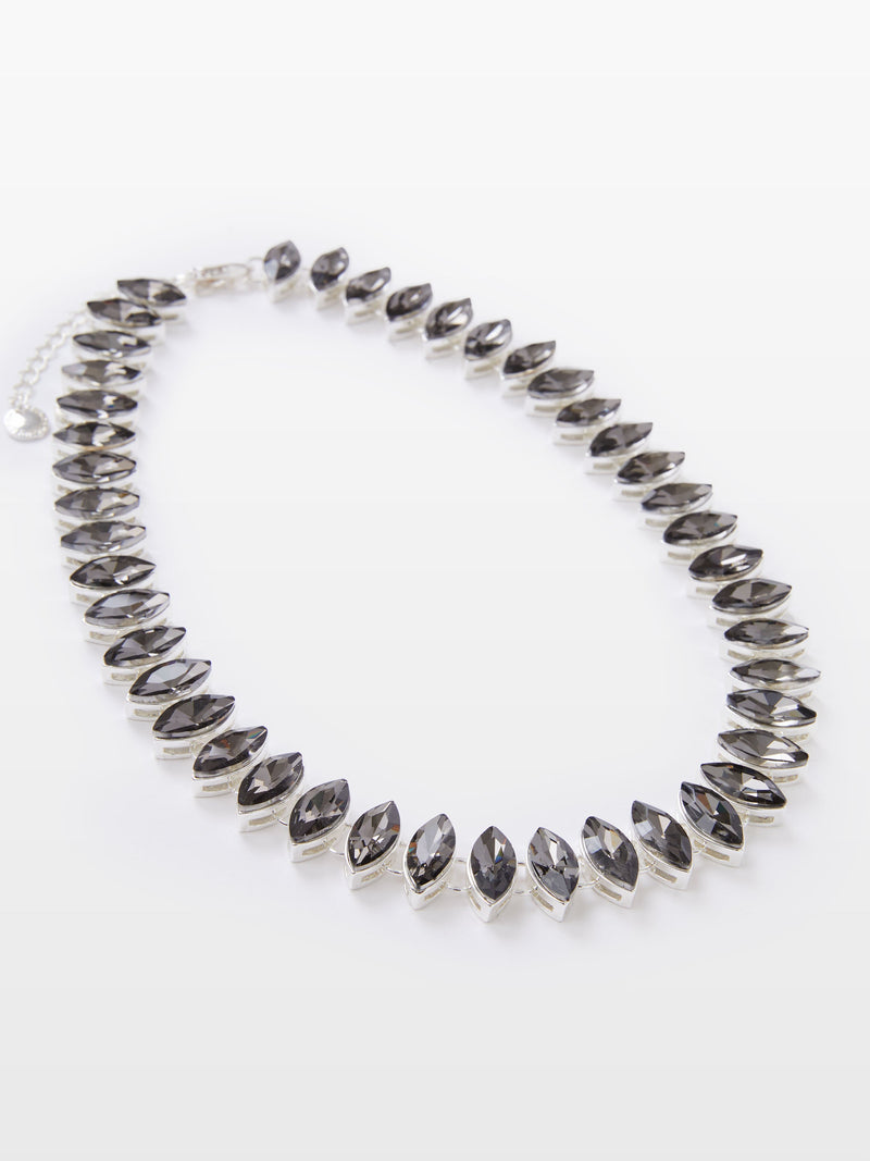 French Connection Oval Crystal Necklace Black/Silver