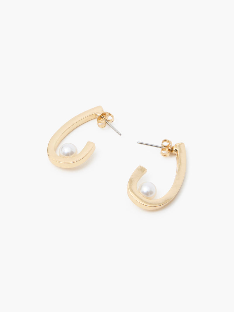 French Connection Oval Half Hoop Single Pearl Earrings Pearl/Gold