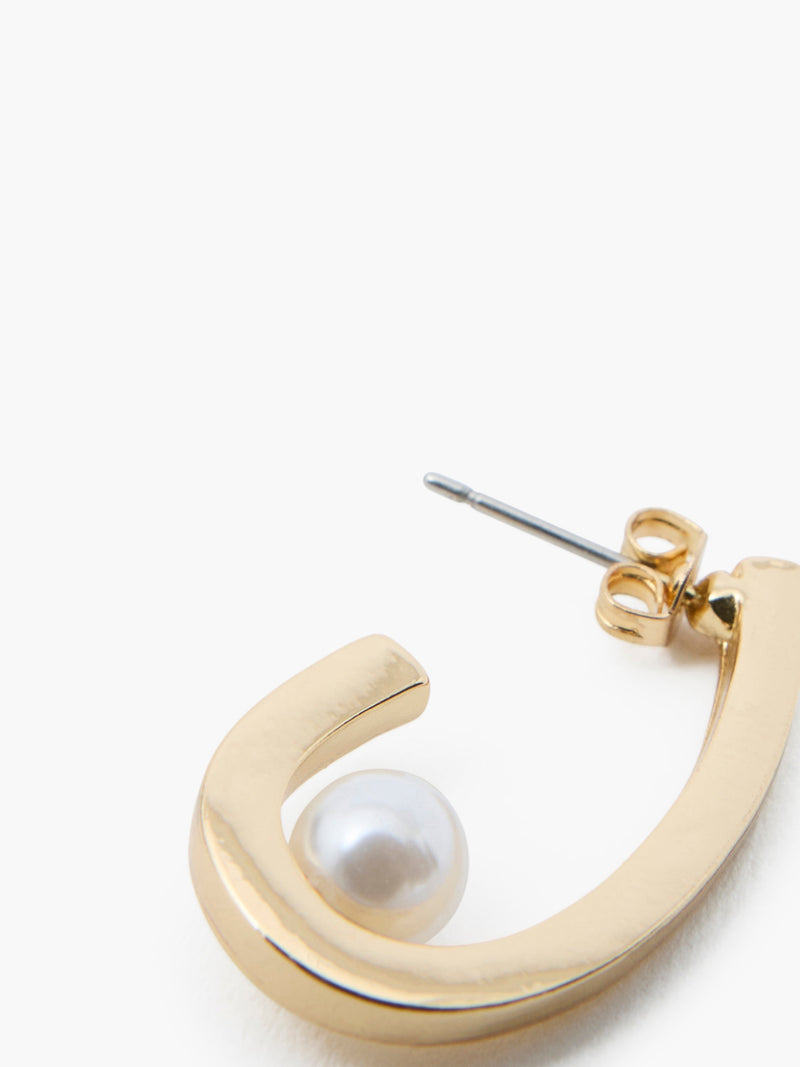 French Connection Oval Half Hoop Single Pearl Earrings Pearl/Gold