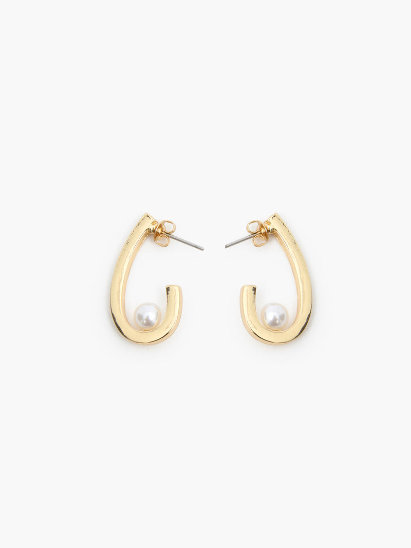 french connection Oval Half Hoop Single Pearl Earrings Pearl/Gold
