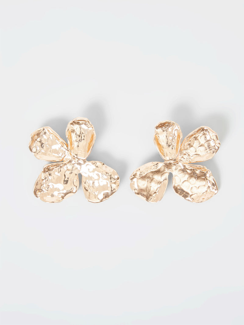french connection Oversized Hammered Flower Stud Earrings Gold