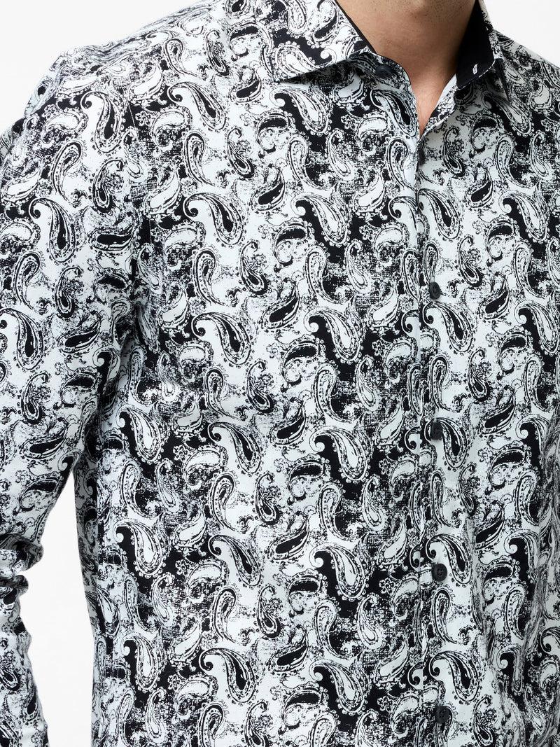 French Connection Paisley Print Long Sleeve Shirt White/Blue Print