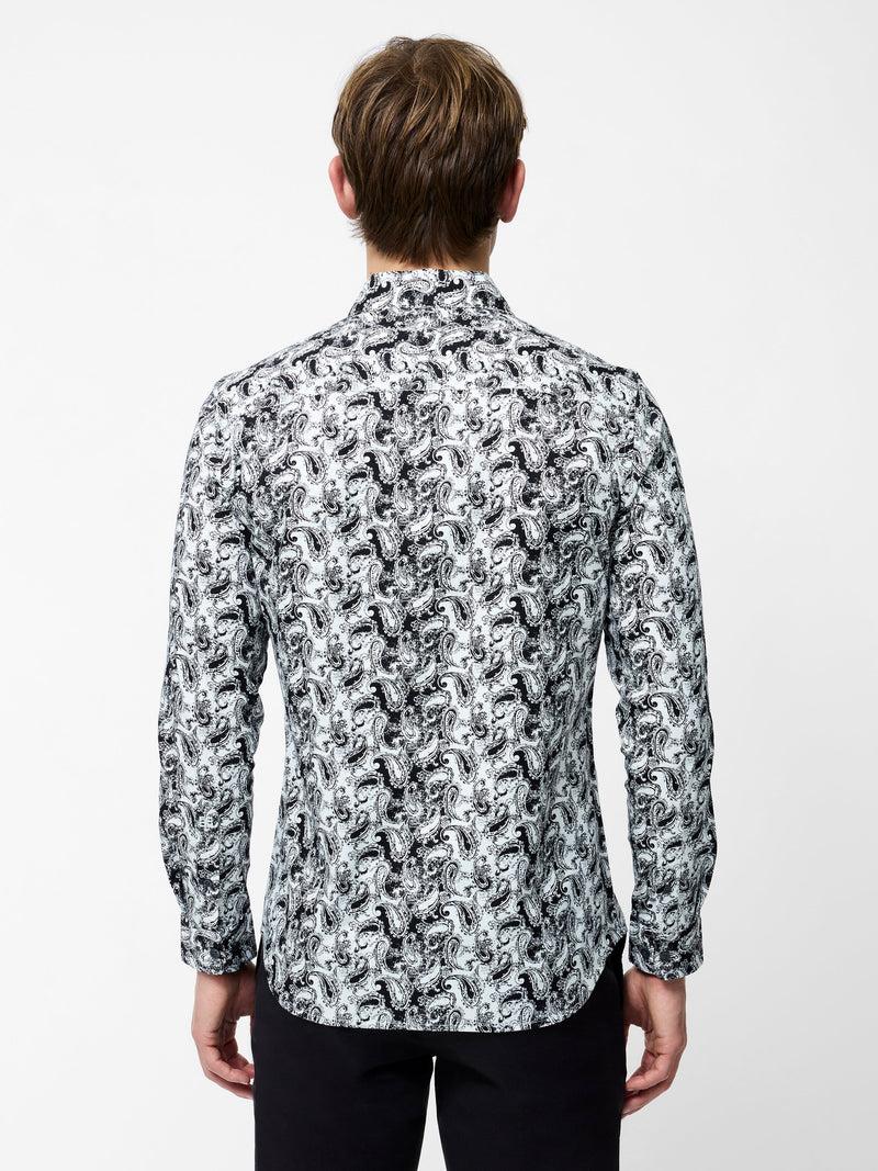 French Connection Paisley Print Long Sleeve Shirt White/Blue Print