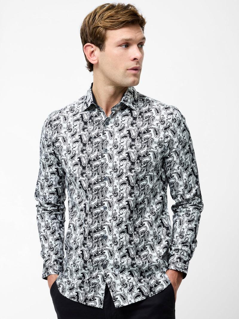 french connection Paisley Print Long Sleeve Shirt White/Blue Print