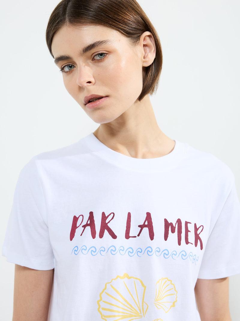 french connection Par Le Mer Graphic T-Shirt Linen White
