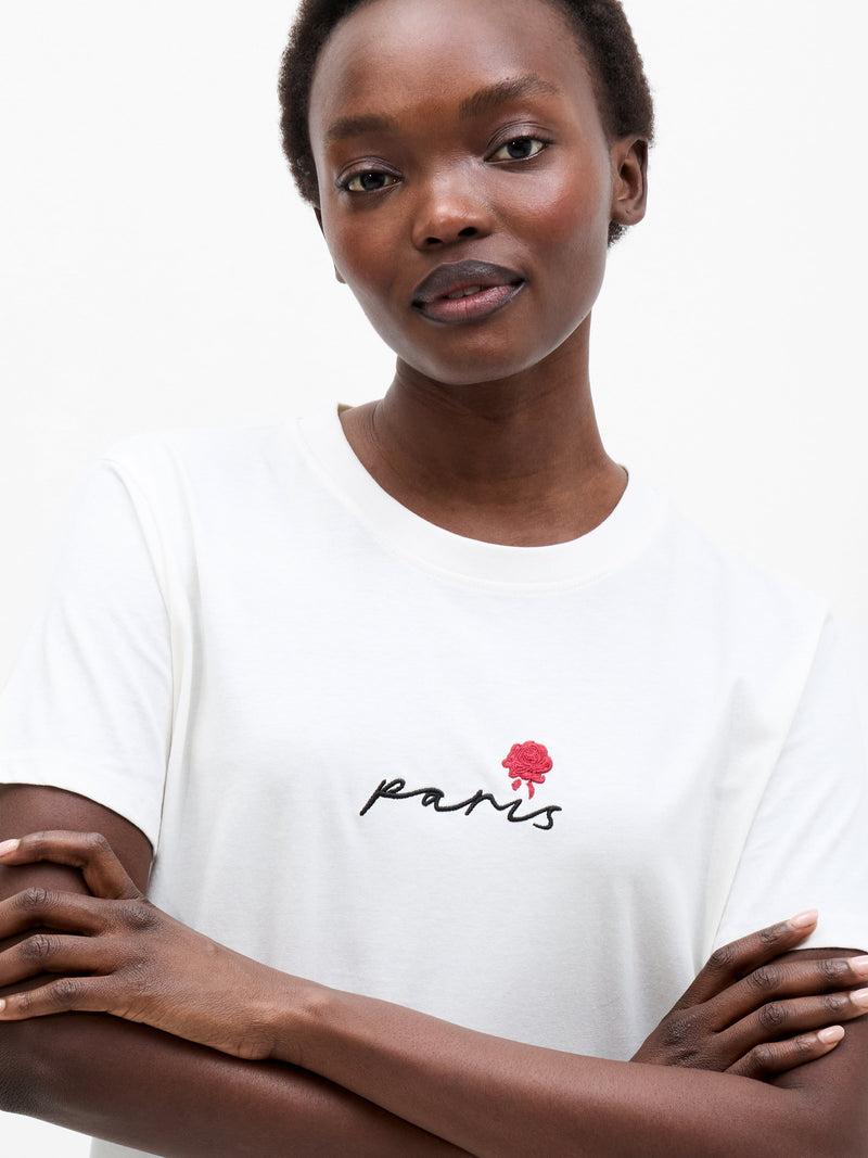 French Connection Paris Embroidered T-Shirt Winter White