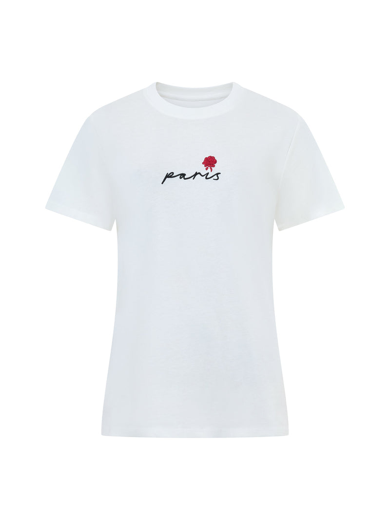 French Connection Paris Embroidered T-Shirt Winter White