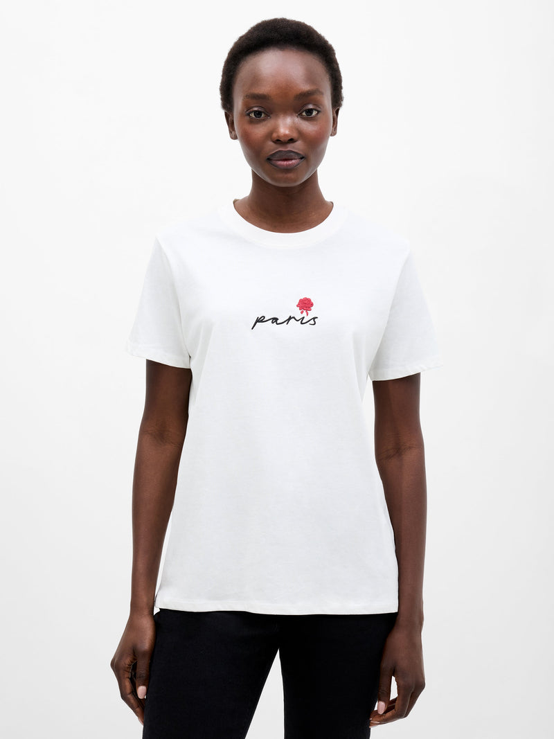 french connection Paris Embroidered T-Shirt Winter White
