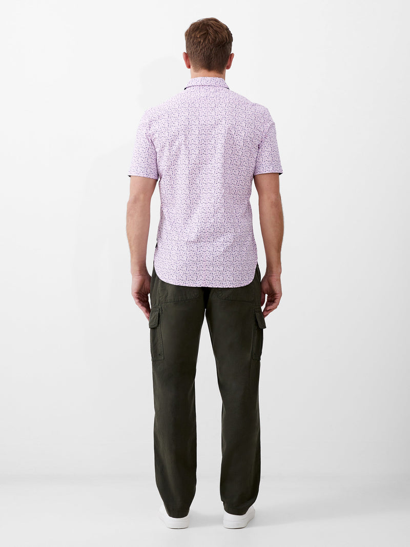 French Connection Patterned Short Sleeve Navy Trim Shirt Flora Pink