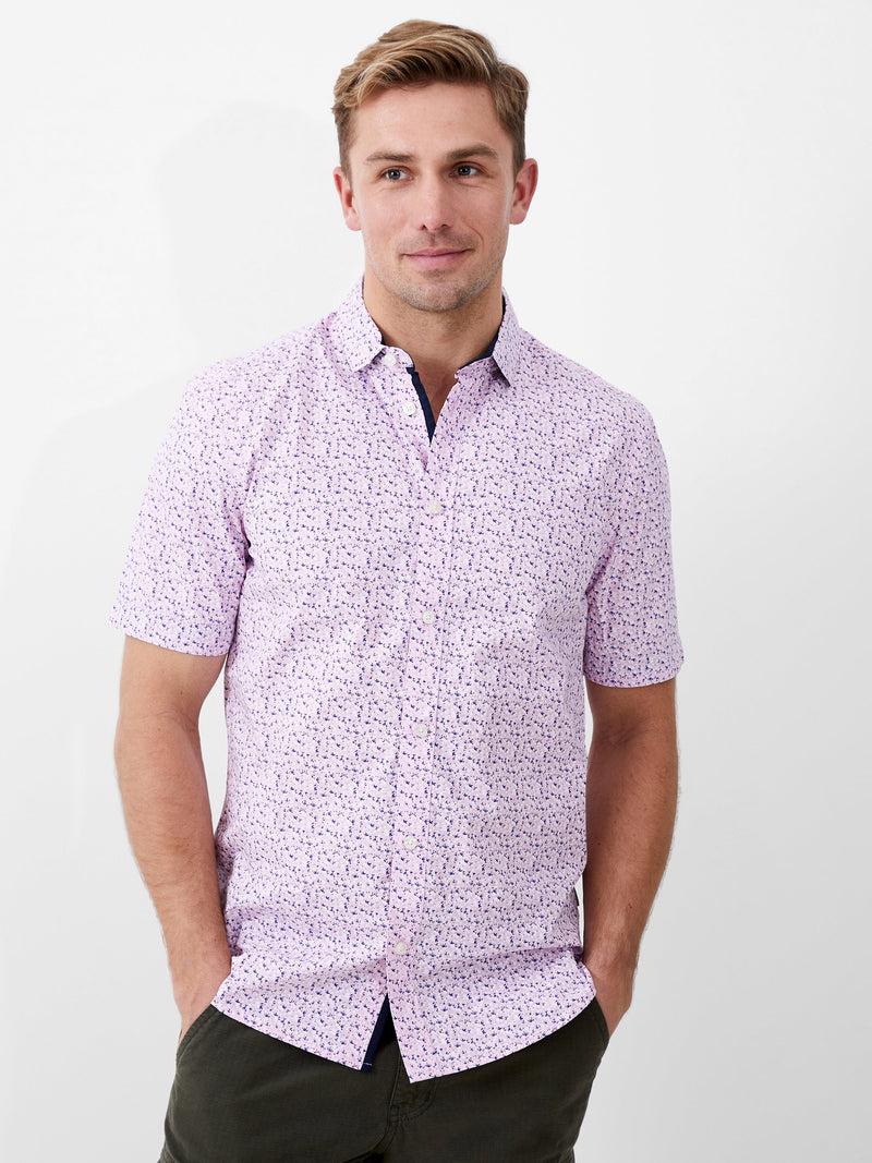 french connection Patterned Short Sleeve Navy Trim Shirt Flora Pink