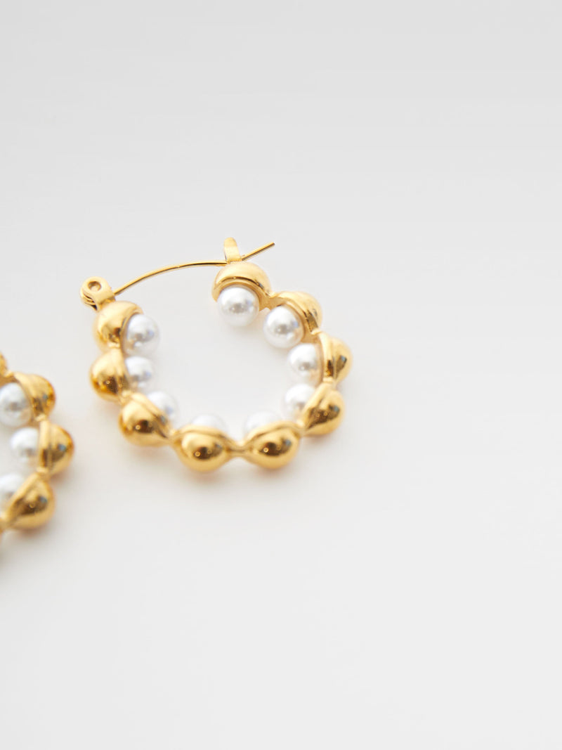 French Connection Pearl Ball Hoop Earrings White/Gold