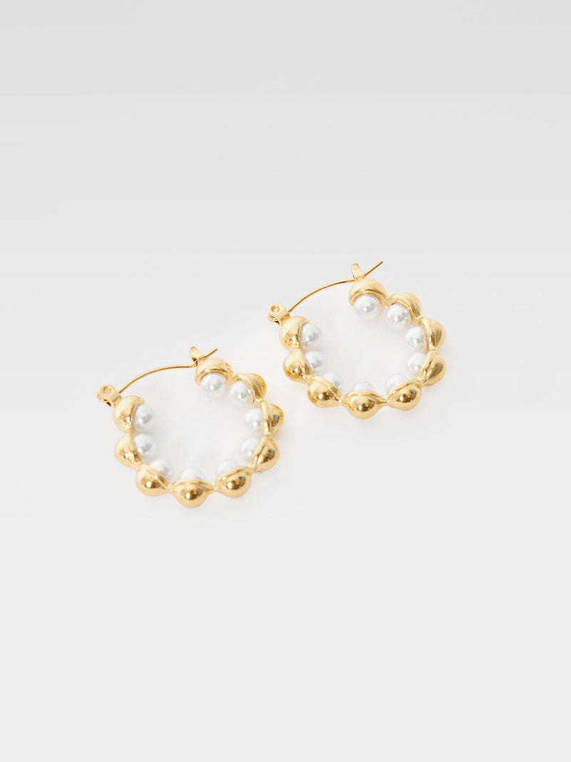 French Connection Pearl Ball Hoop Earrings White/Gold