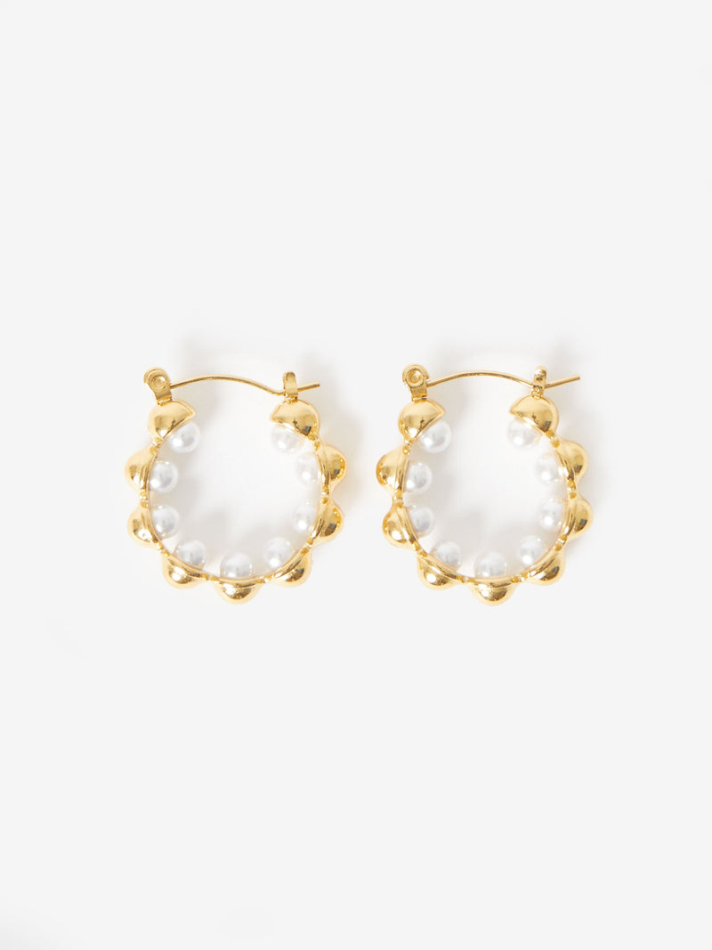 french connection Pearl Ball Hoop Earrings White/Gold