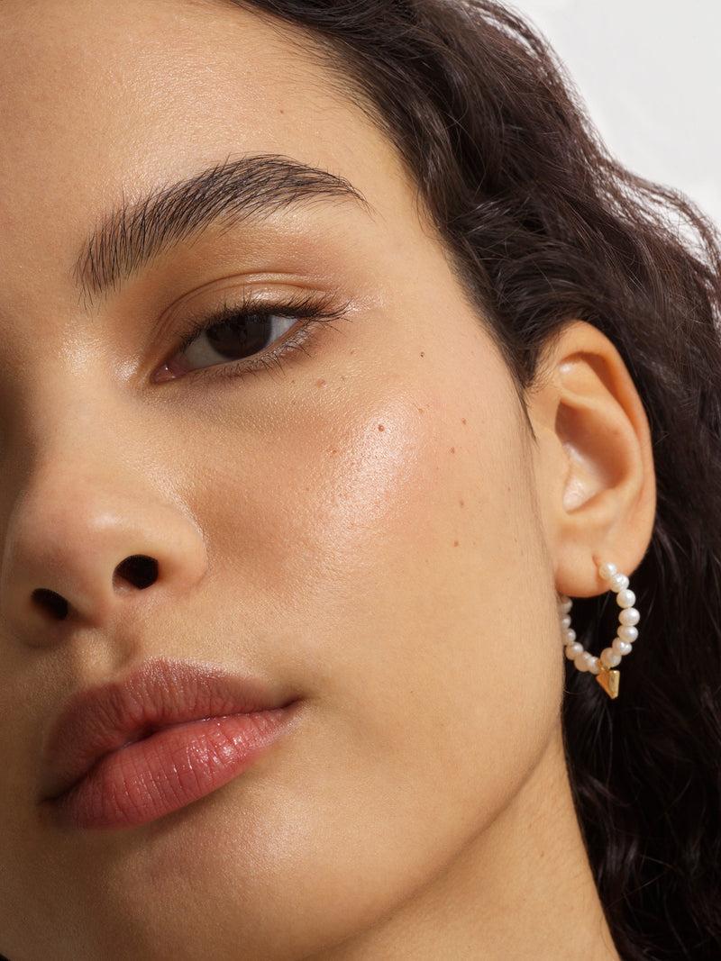 French Connection Pearl & Diamante Dagger Huggie Hoop Earrings Pearl/Gold/Diamente