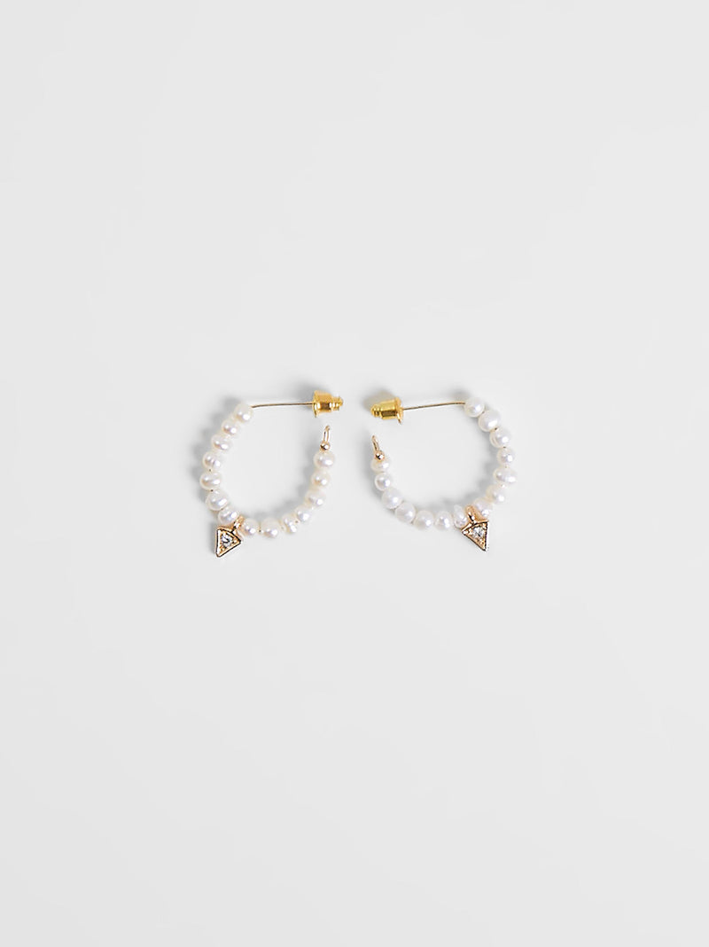 French Connection Pearl & Diamante Dagger Huggie Hoop Earrings Pearl/Gold/Diamente