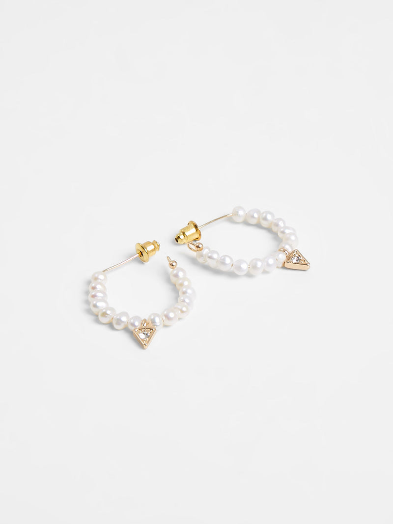 french connection Pearl & Diamante Dagger Huggie Hoop Earrings Pearl/Gold/Diamente