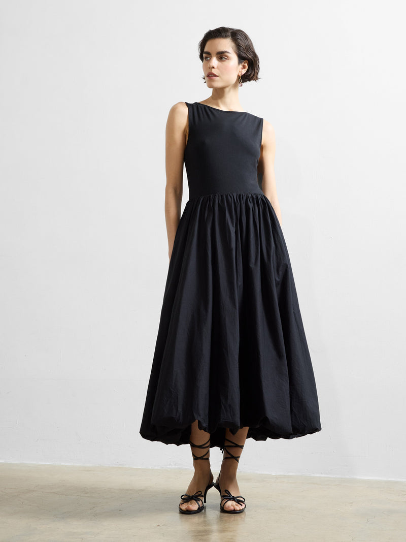 French Connection Phoebe Jersey Bubble Hem Midi Dress Black