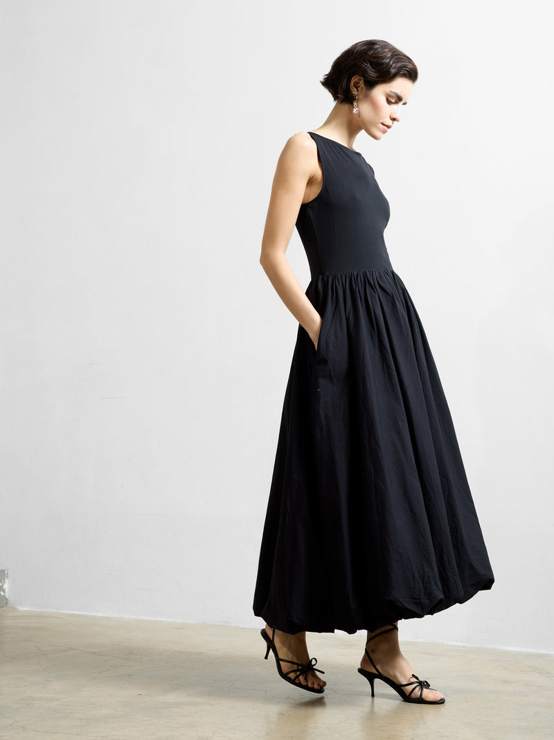 french connection Phoebe Jersey Bubble Hem Midi Dress Black
