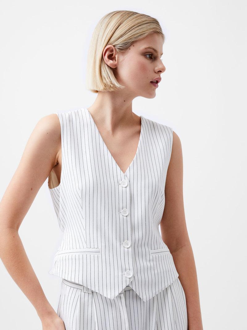 french connection Pinstripe Cropped Waistcoat White/Black
