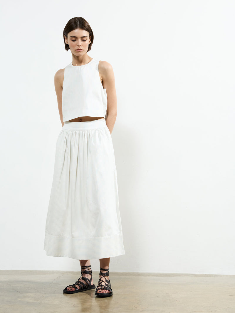 french connection Pinstripe Poplin Maxi Skirt Cream/Blue Stripe