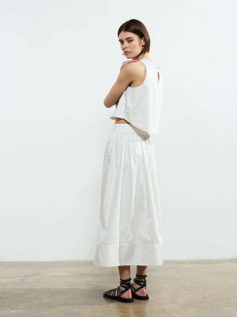 French Connection Pinstripe Poplin Maxi Skirt Cream/Blue Stripe